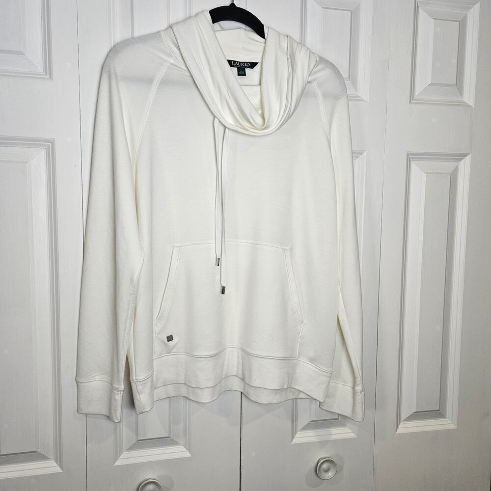 Lauren Ralp Lauren Pocket Tunic Cowl Neck Sweater Large White